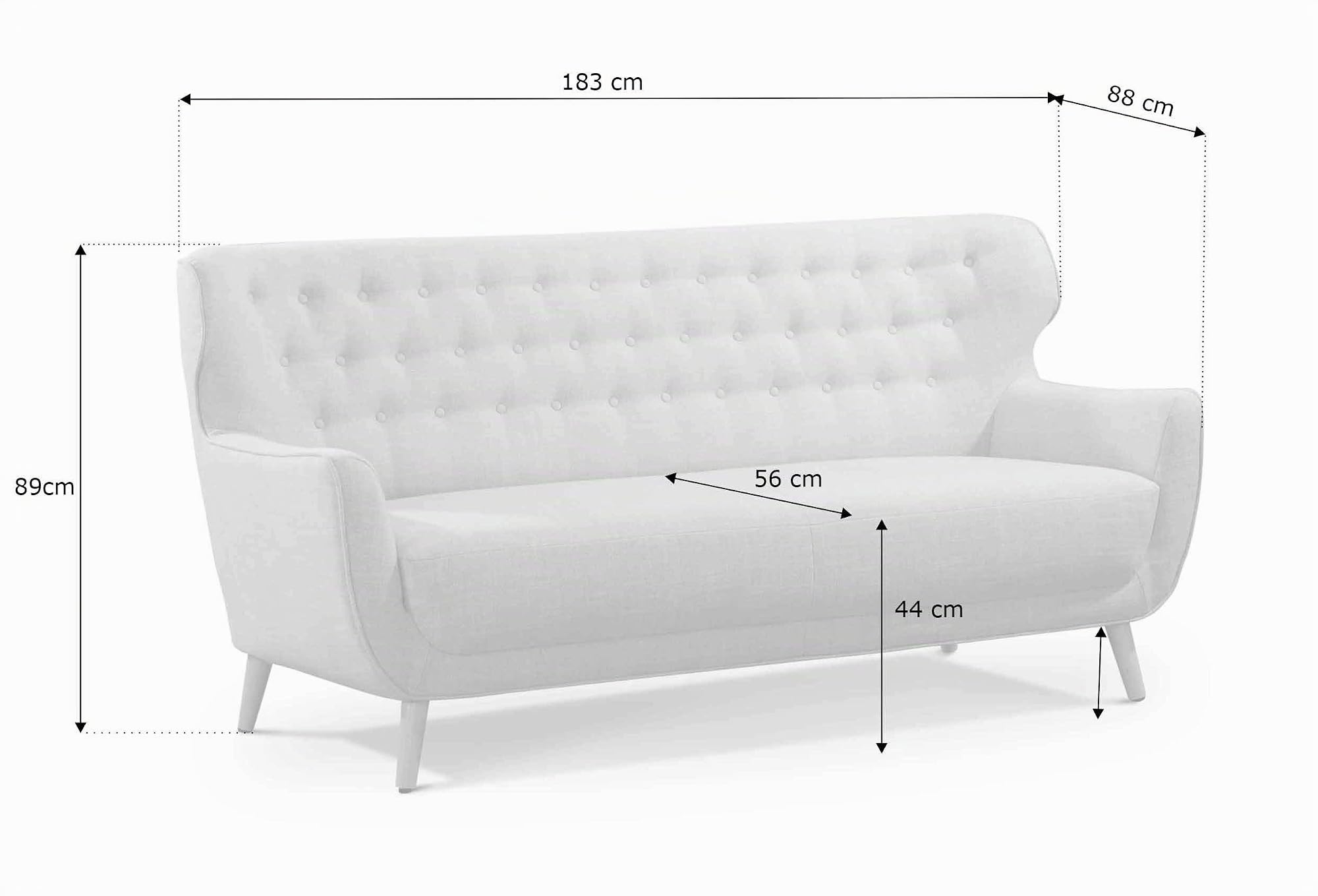 CAVADORE 3-Sitzer-Sofa Abby / Retro-Couch im Samt-Look mit Knopfheftung / 183 x 89 x 88 / Samtoptik, rot