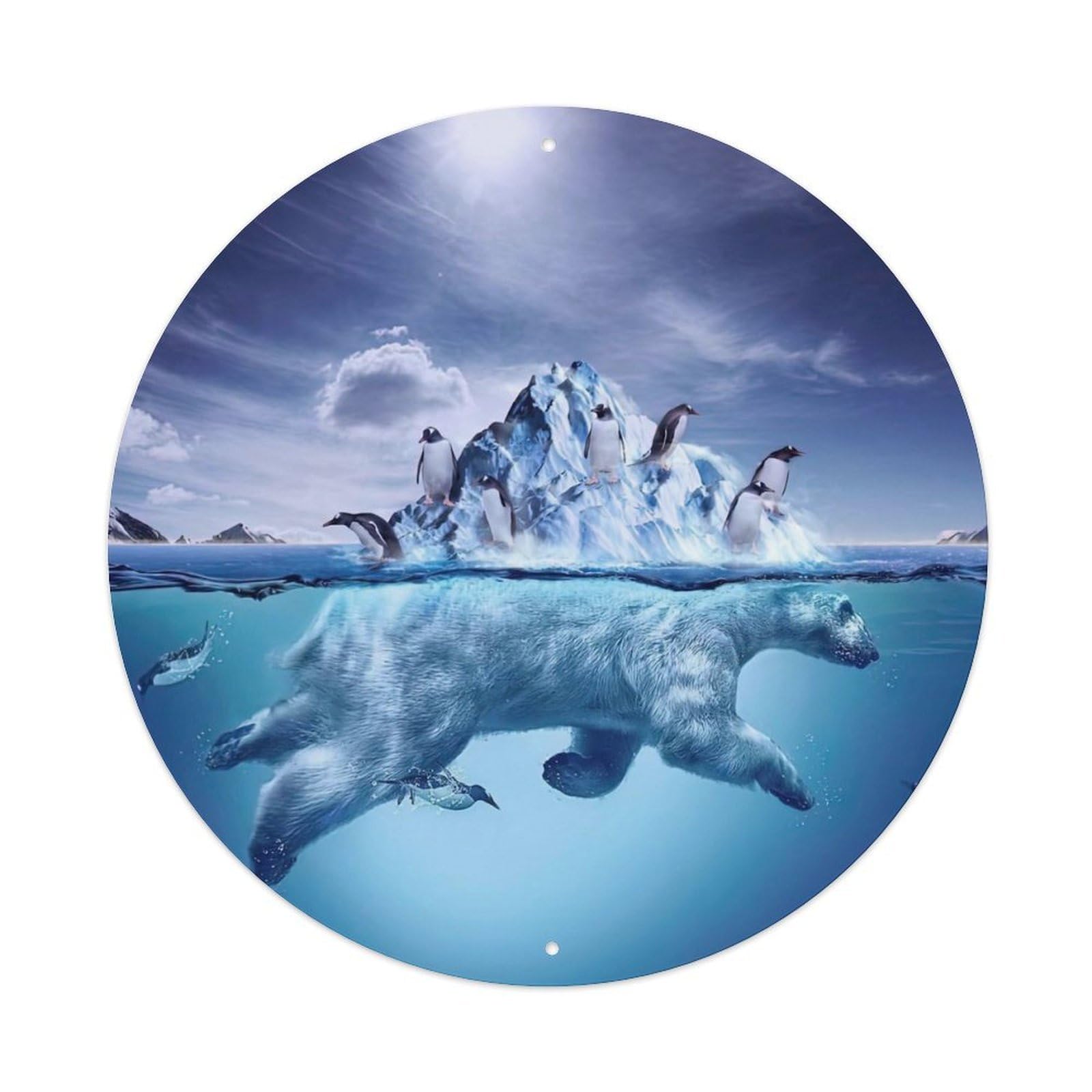 Arctic Animals Artwork Polar Bear And Penguin Vintage Metal Tin Sign Plaque Wall Decor for Cafe, Club Bar, Office, Garden Metal Poster 8x8Inch