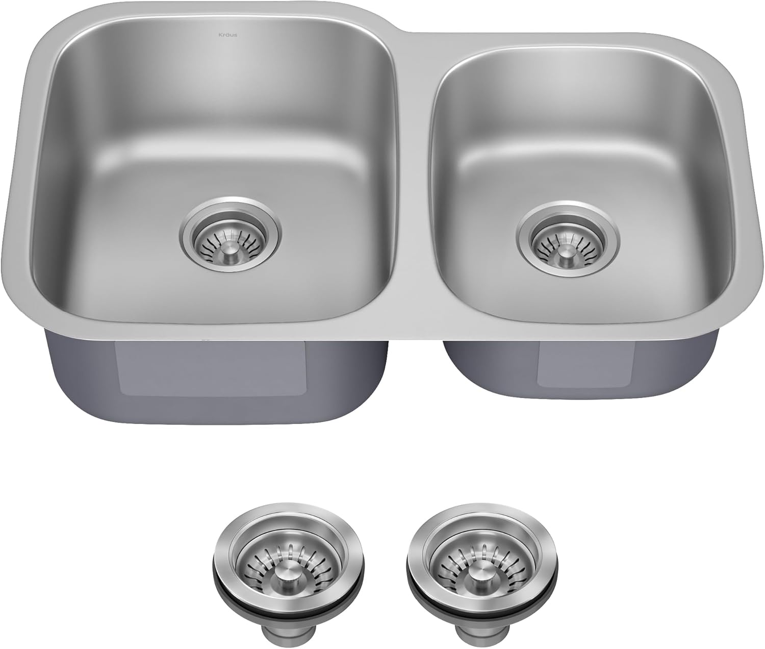 KRAUS Premier 32-inch Undermount 60/40 Double Bowl with Low Divider 18-Gauge Stainless Steel Kitchen Sink with Strainers (x2), KBU24 product image