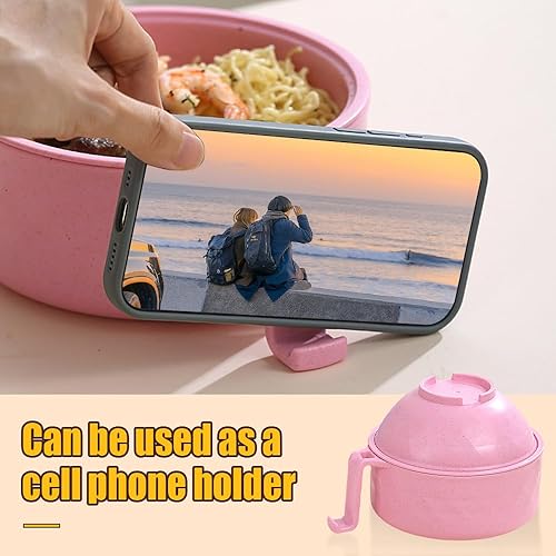 Miniatura 4 de Tazón para ramen para microondas, juego de tazones para ramen con colador con tapa, asas, cuchara, palillos, tenedor, dormitorio universitario,