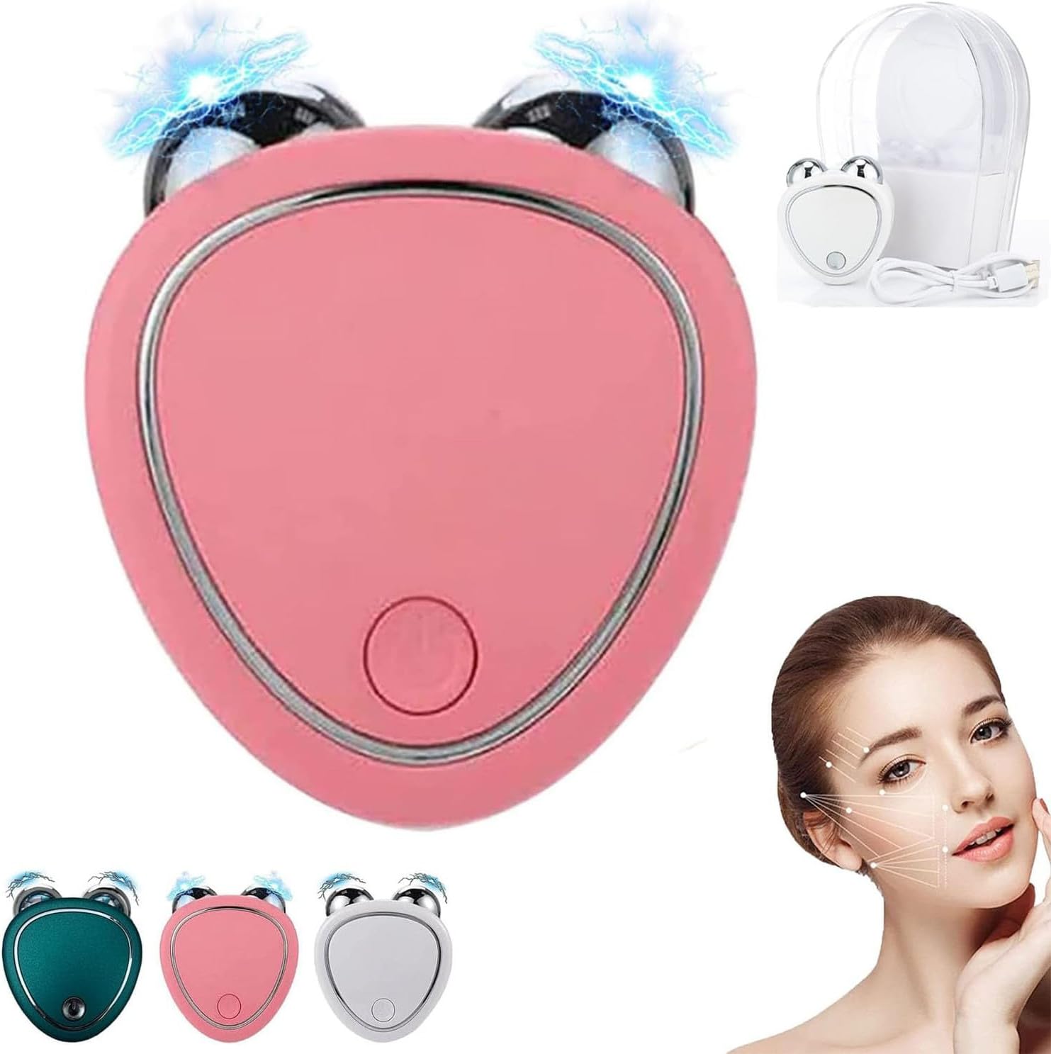 Skindion - Rodillo facial de microcorriente, Skindion Levantamiento facial con microcorriente antiarrugas,USB Mini Microcorriente para estiramiento facial de la piel (Pink)