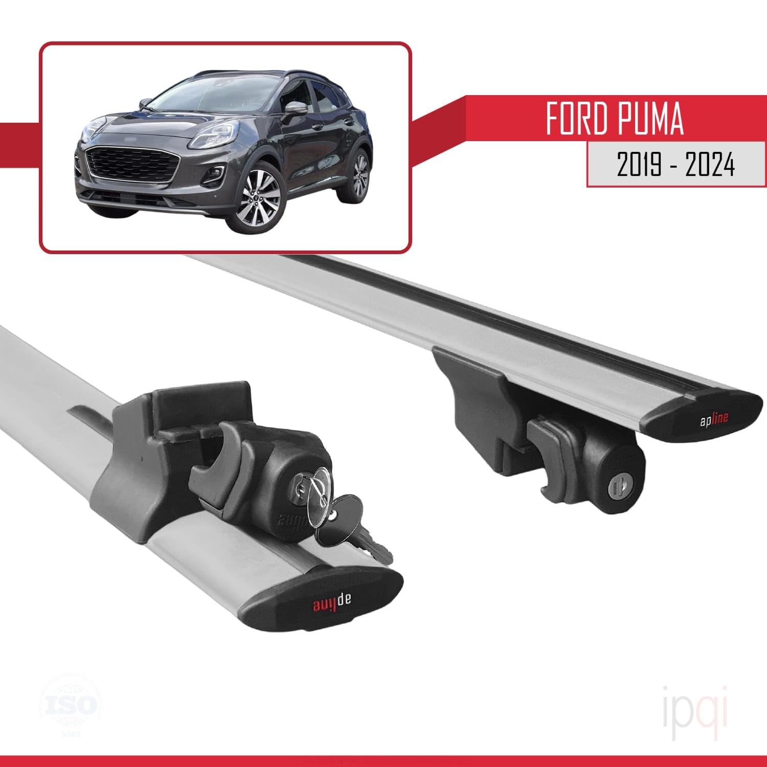 Compatible con Ford Puma 2019-2024 Hook Model Barras de Techo Auto Portaequipajes Barras Transversales Gris Aluminio 2 Barras