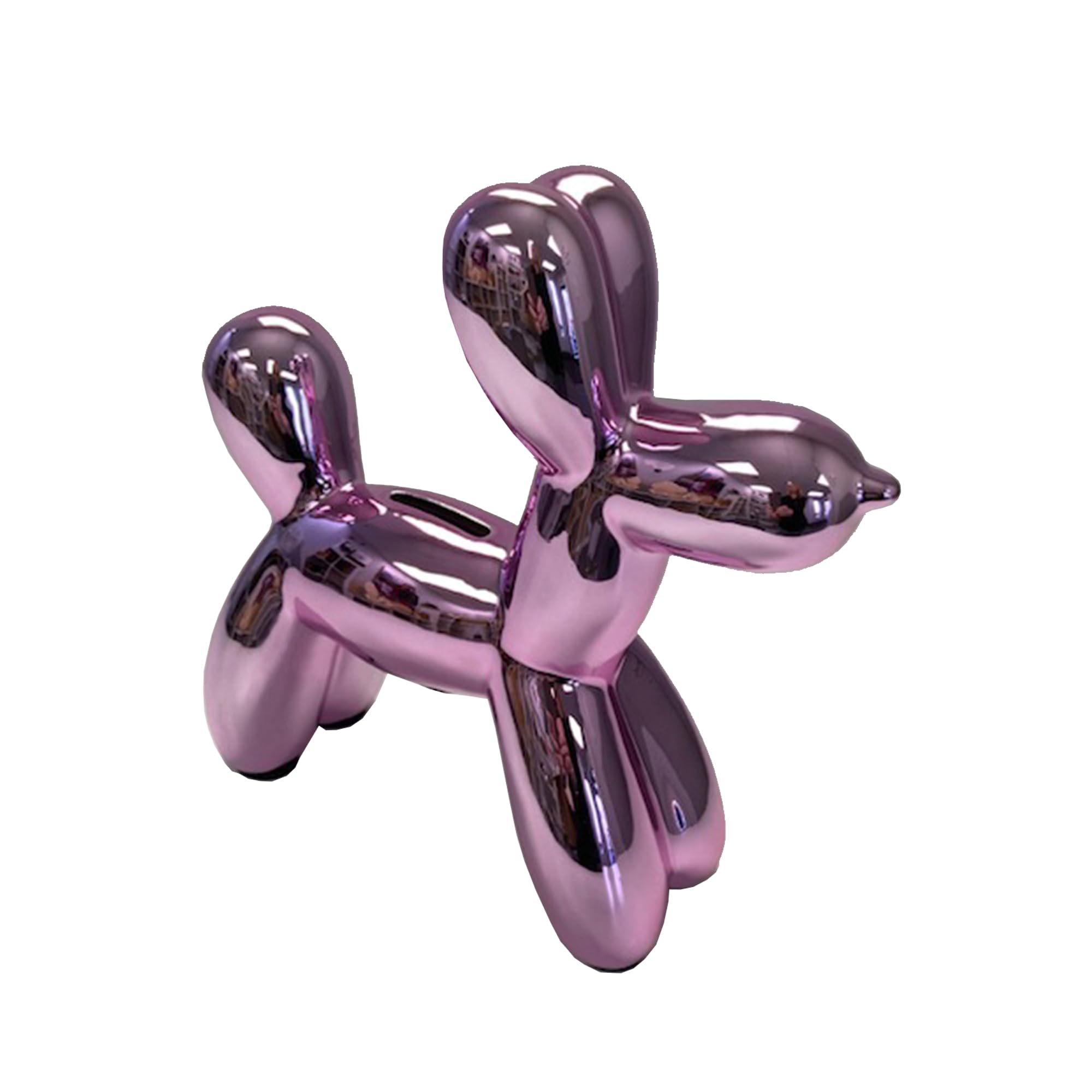 Metallic Finish Dog Balloon Animal Piggy Bank, Ceramic, Gift Box, 8.5" x 8.5" by Creative Gifts International (Pink)