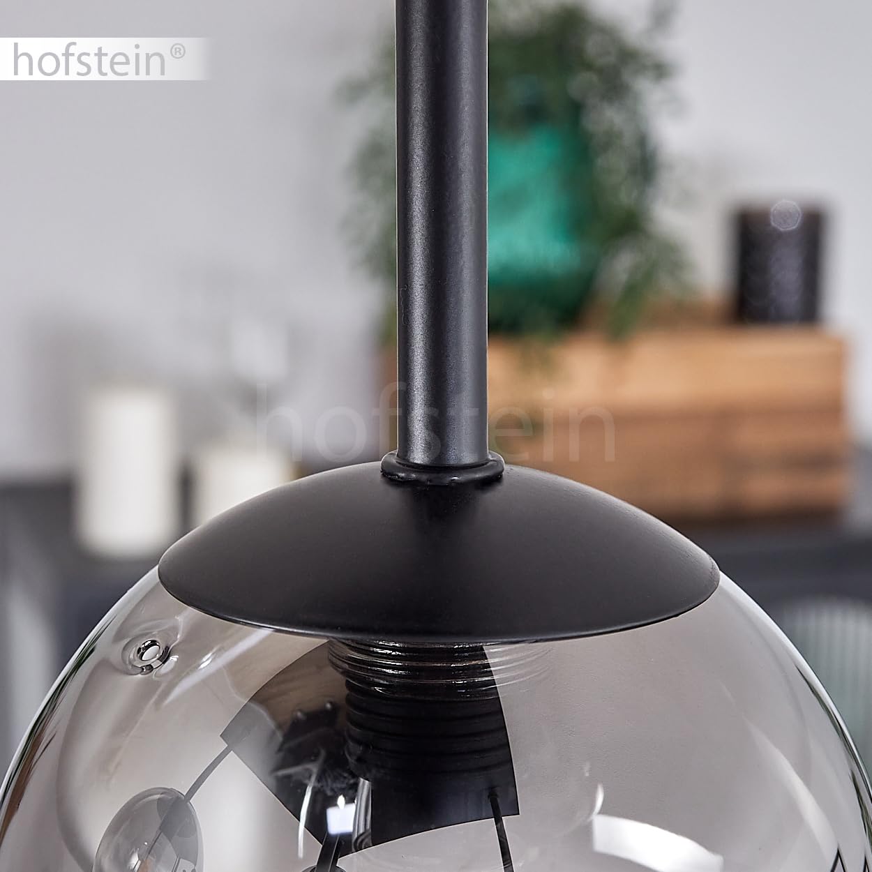 HOFSTEIN Plafoniera Chehalis, lampada da soffitto in metallo/vetro nero/fumo/trasparente, lampada dal design moderno retrò/vintage con ombrelli in vetro (Ø 10, 12, 15 cm), 5 x G9, senza lampadina