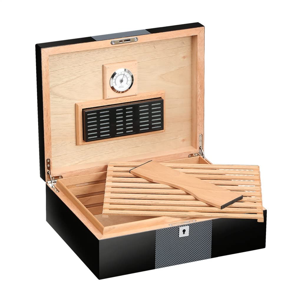 WYJZALLL Humidor Cabinet, Cigar Humidor, Humidor Cabinet for 60 Cigars, Cedar Lined Cigar Desktop Box with Humidifier, Hygrometer and European Lock
