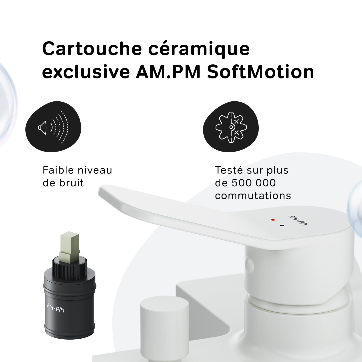 AM.PM Mitigeur Bain Douche, Robinet Monocommande de Bain avec Bec, à économie d'eau, Blanc, Résistant aux fissures, Facile à nettoyer et à installer, X-Joy FXA10033.