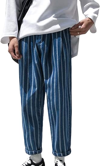 Amazon ニカ メンズ ワイドパンツ 秋冬 ロングパンツ カジュアル パンツ ゆったり サルエルパンツ ファッション パンツ おしゃれ お兄系 大きいサイズ ストライプ パンツ ロングパンツ 通販