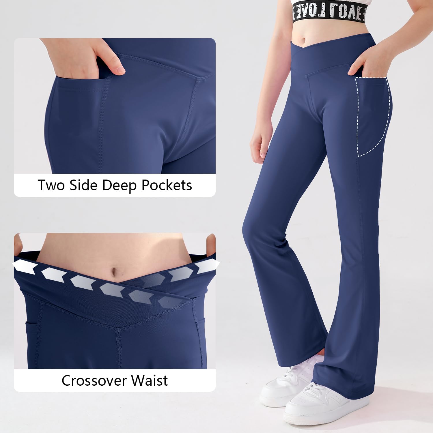 Girls Flare Yoga Leggings Cross High Waisted Flared Pants Dance Cute Activewear Kids Pants with Pockets 5-13 Years - Image 4