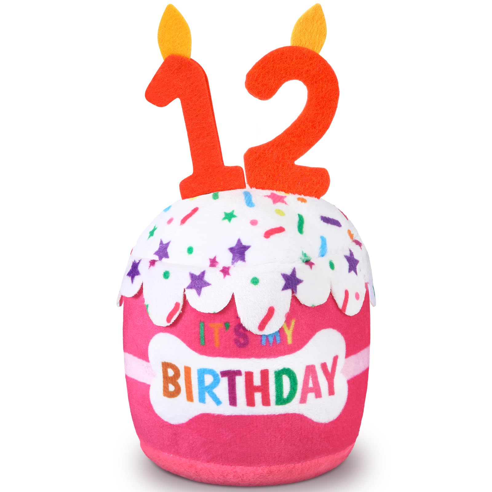 Dansydaisy Dog Birthday Cake Toy Squeaky Plush Gift,12th,Pink