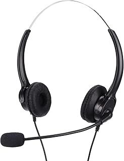 Fones de ouvido para telefone com microfone, fone de ouvido para telefone de escritório, fone de ouvido binaural com fio para call center e microfone com cancelamento de ruído, para atendimento ao cliente de call center, fone de ouvido para telefones fixos duráveis para casa