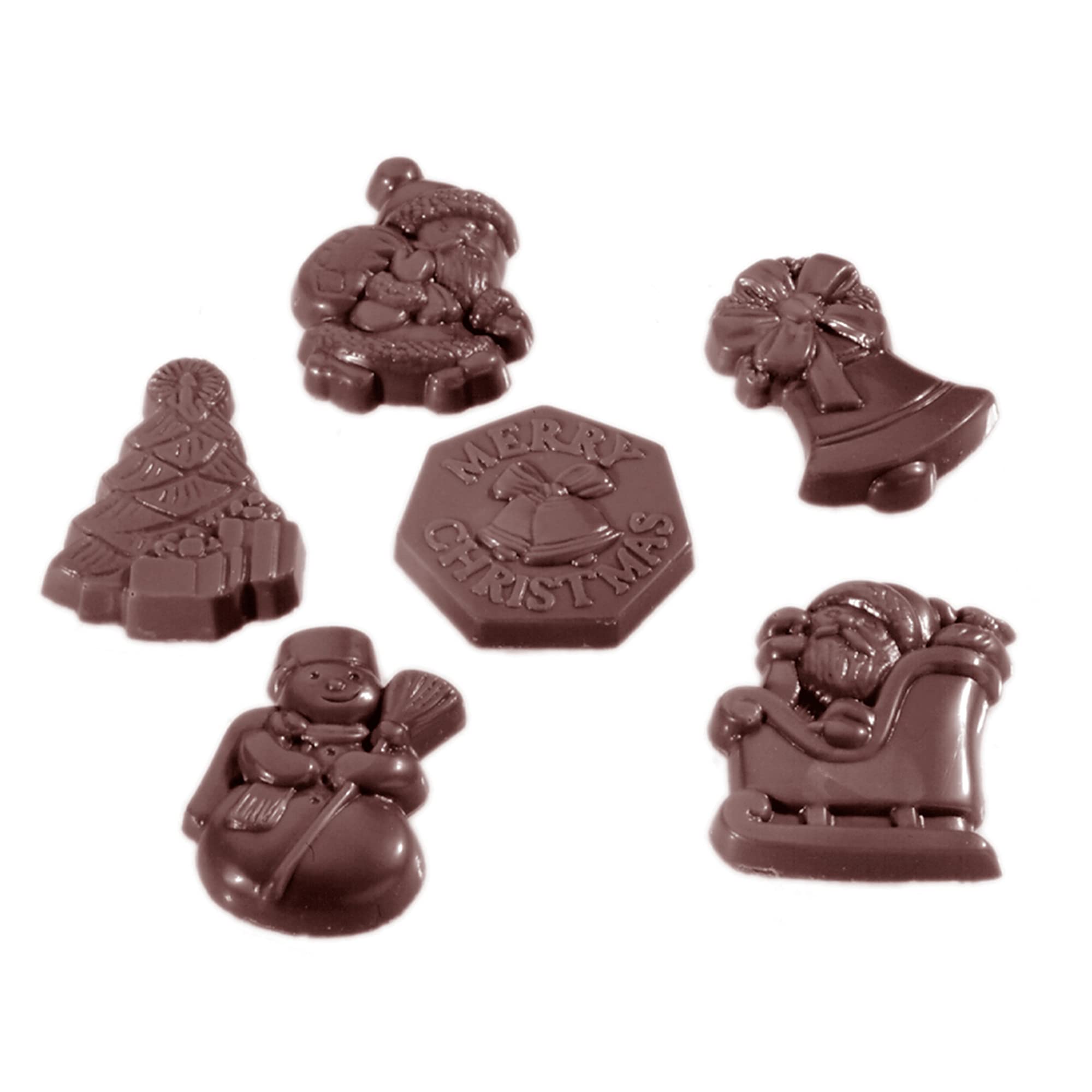 CW2260 Chocolate World Professional Polycarbonate Caraque Christmas 6 Figure Set Mould Designer Belgium Chocolatier.