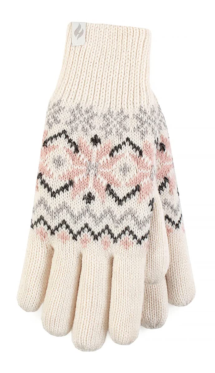 HEAT HOLDERS - Ladies Cute Striped Fairisle Warm Knitted Fleece Lined Winter Thermal Gloves