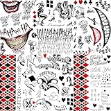 FANRUI 6 Sheets HQ Joker Tattoos Halloween Face Makeup Kit, Halloween Face Temporary Tattoos For Men Women Adults, Smile Clown Damaged Tattoo Joker Prison Cosplay Costumes And Party Accessories