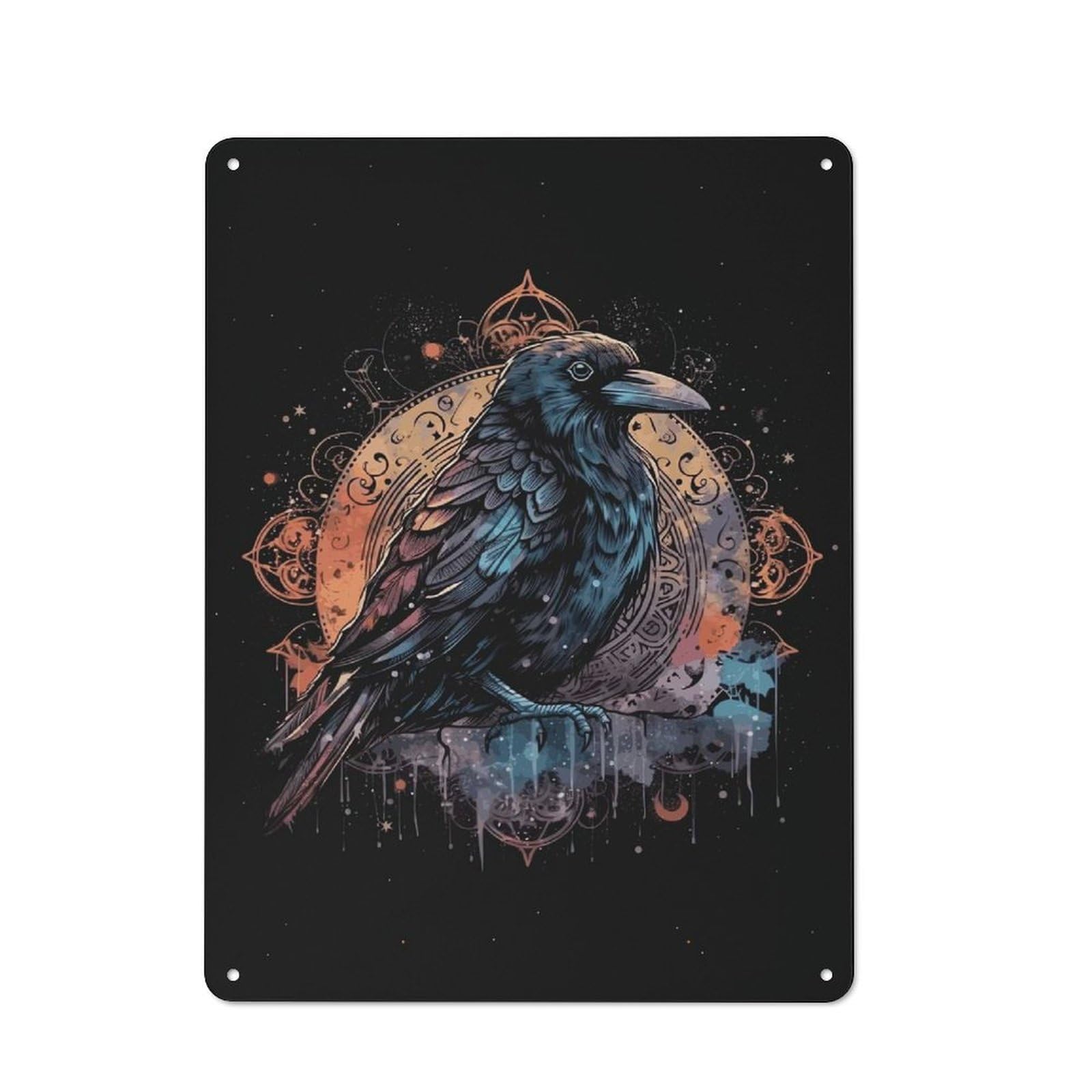 Classic Decorative Tin Plaque 40x30cm Featuring Mystical Gothic Raven, Novelty Wall Art for Home, Shop, Pub Or Studio Wall