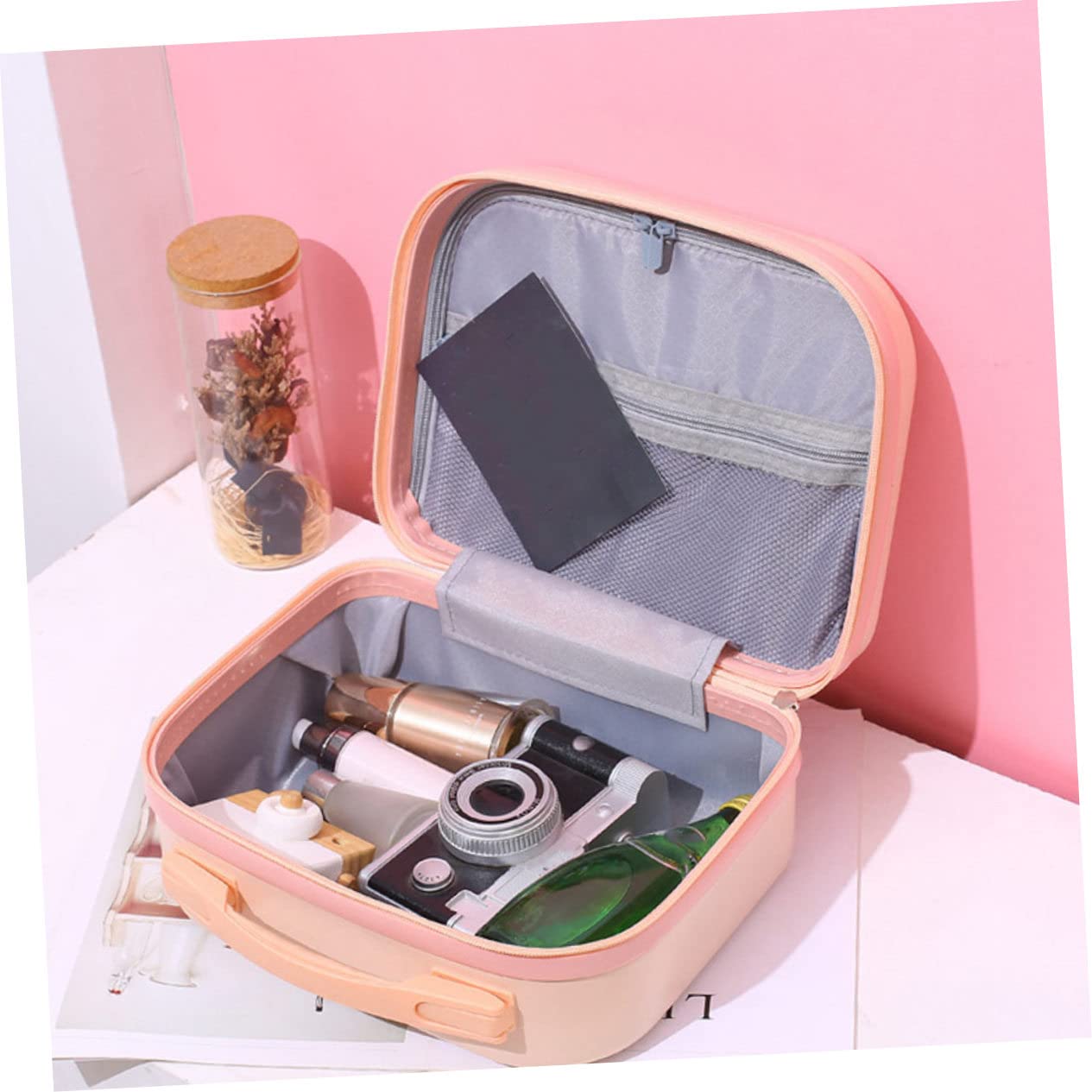 Cabilock Leichter Tragbarer Make up Koffer Umweltfreundliches Material Geräumig für Kosmetik Hautpflege und Reiseutensilien Kompakte Kulturtasche für Damen als Geschenk