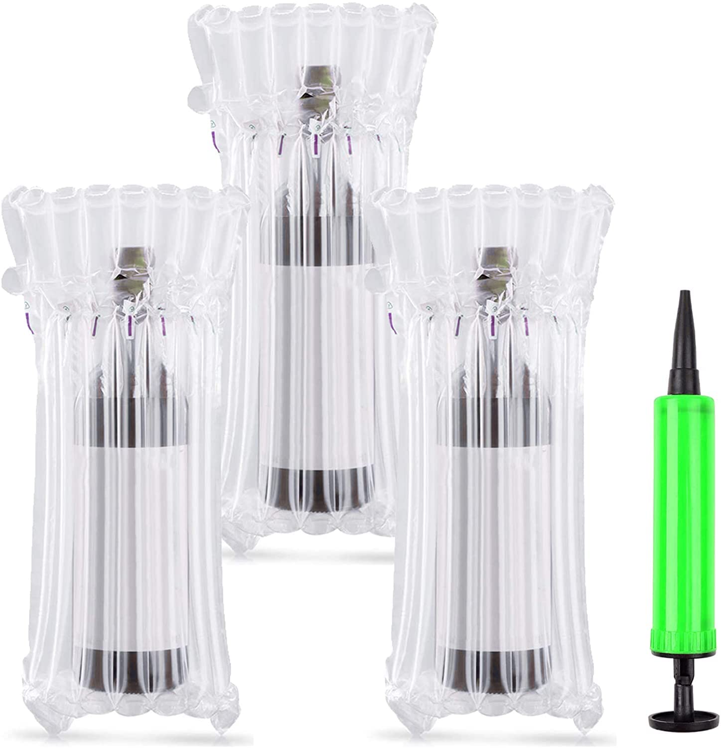SANEIYA Wine Bottle Protector, 20 Pack Reusable Bubble Cushion Wrap Sleeves Inflatable Column Packaging Air Bags with 1 Pump Random Colour, Transparent, Wine Bottle Bags