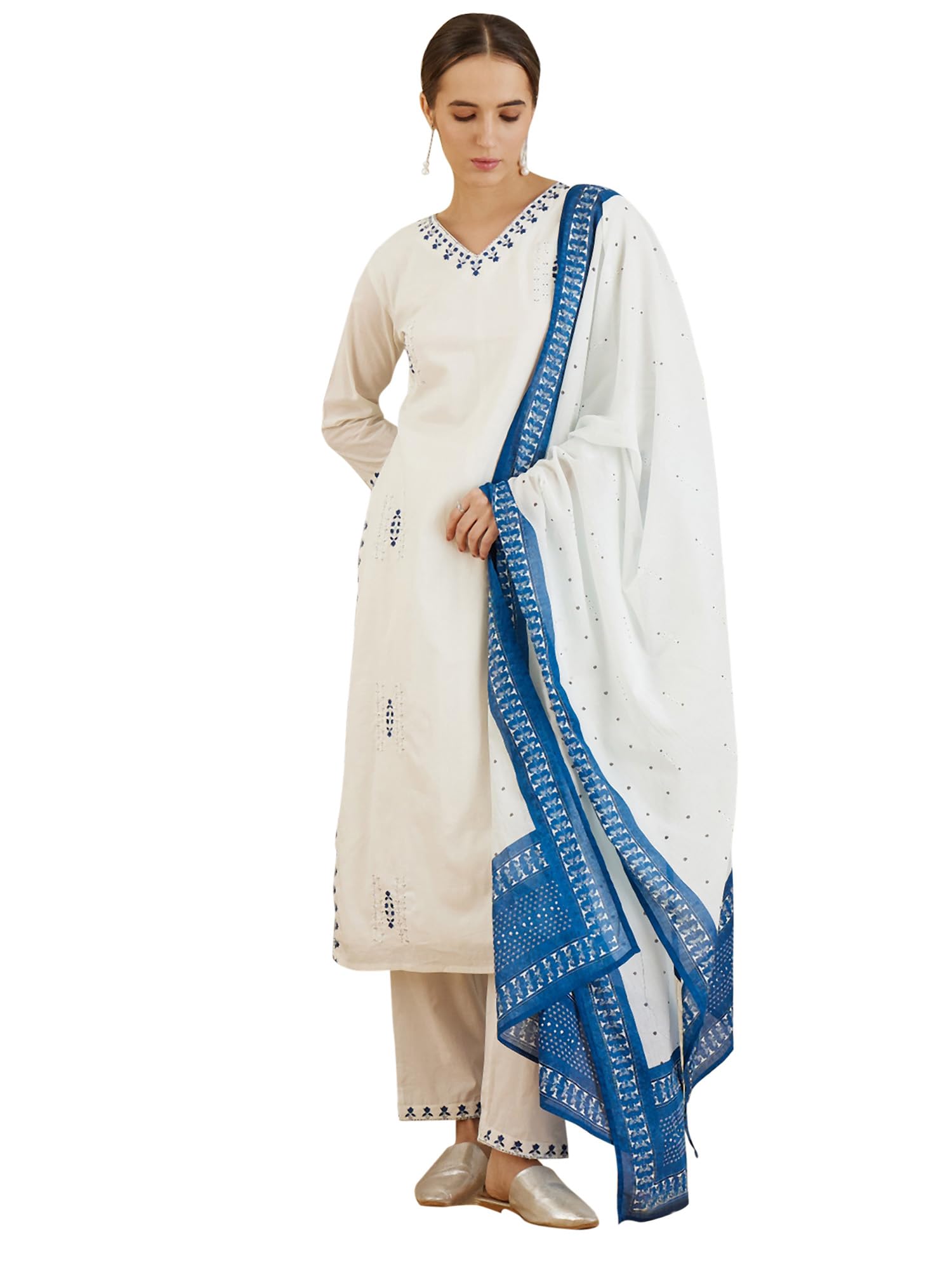 Women's Cotton Kurta and Pant with Dupatta Set