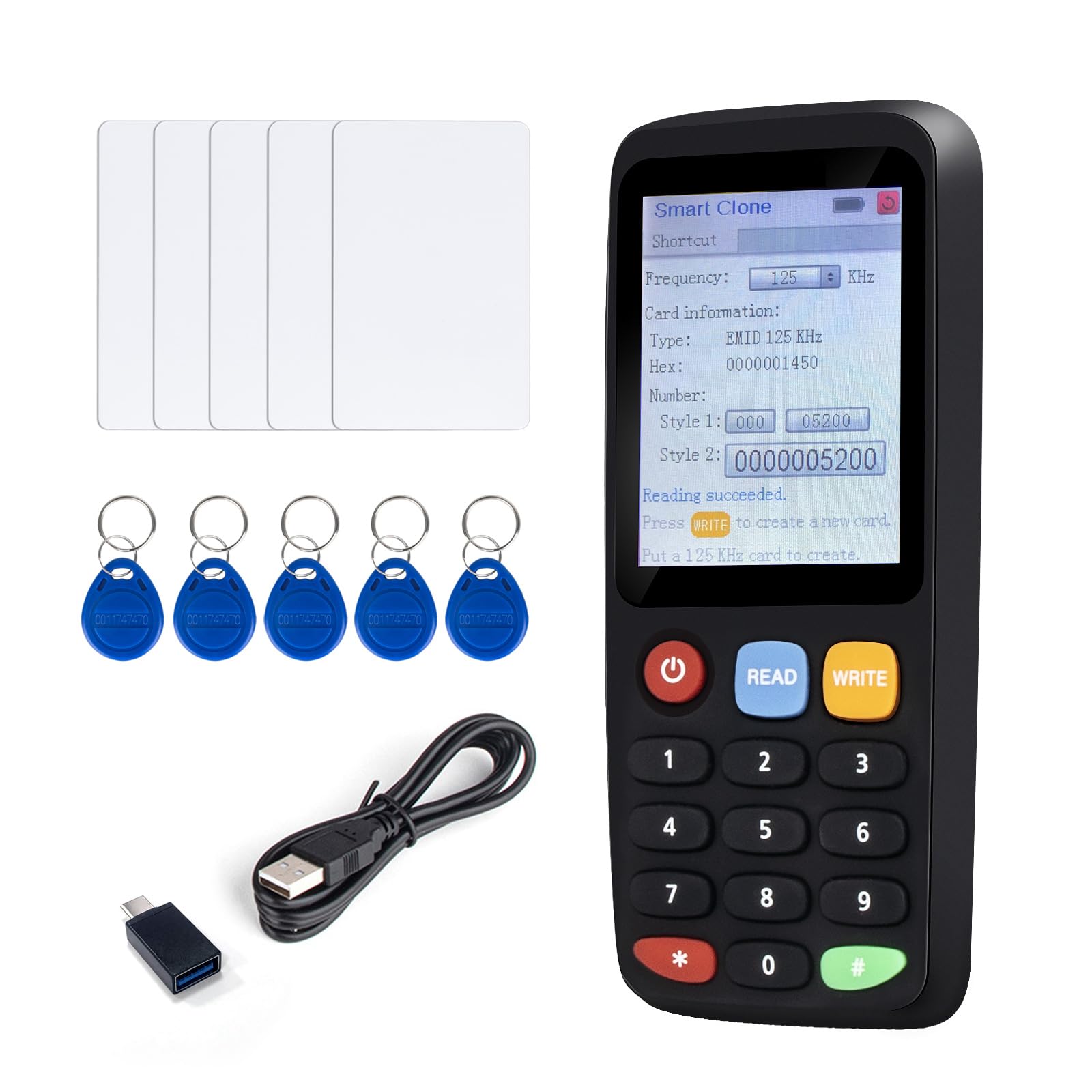 RFID-Kopierer,Fob Copier, RFID lesegerät Chip kopierer, Decodierung, IC-Karte, intelligenter Schlüssel-Duplikator für T5577/5200-Karten Mit 5200 Schlüsselanhängern + UID-Karten x 5