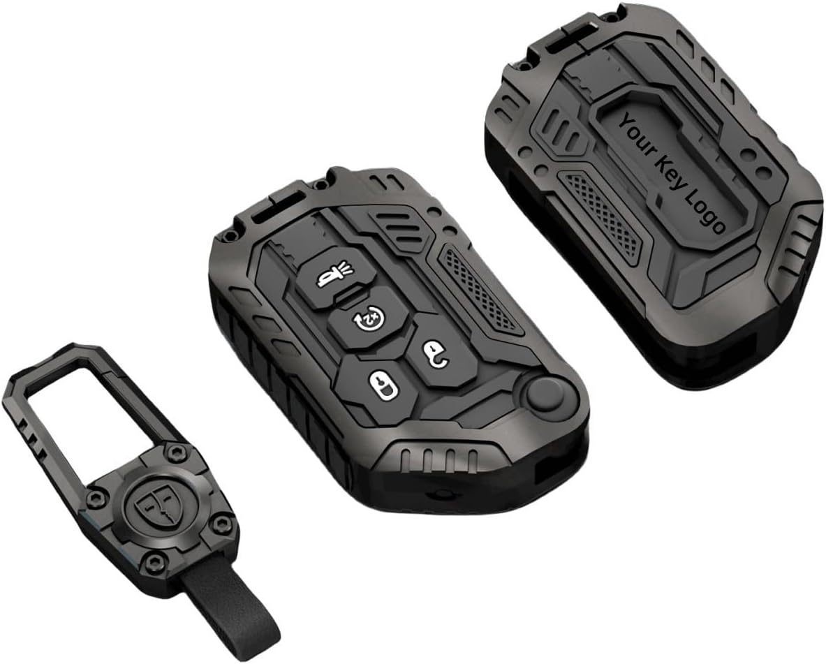 Heavy Zinc Alloy Key fob Cover, Keychain, Key Case, Accessories Compatible with 2018 2019 2020 2021 2022 2023 2024 Jeep Wrangler JL JLU Rubicon Gladiator Sahara