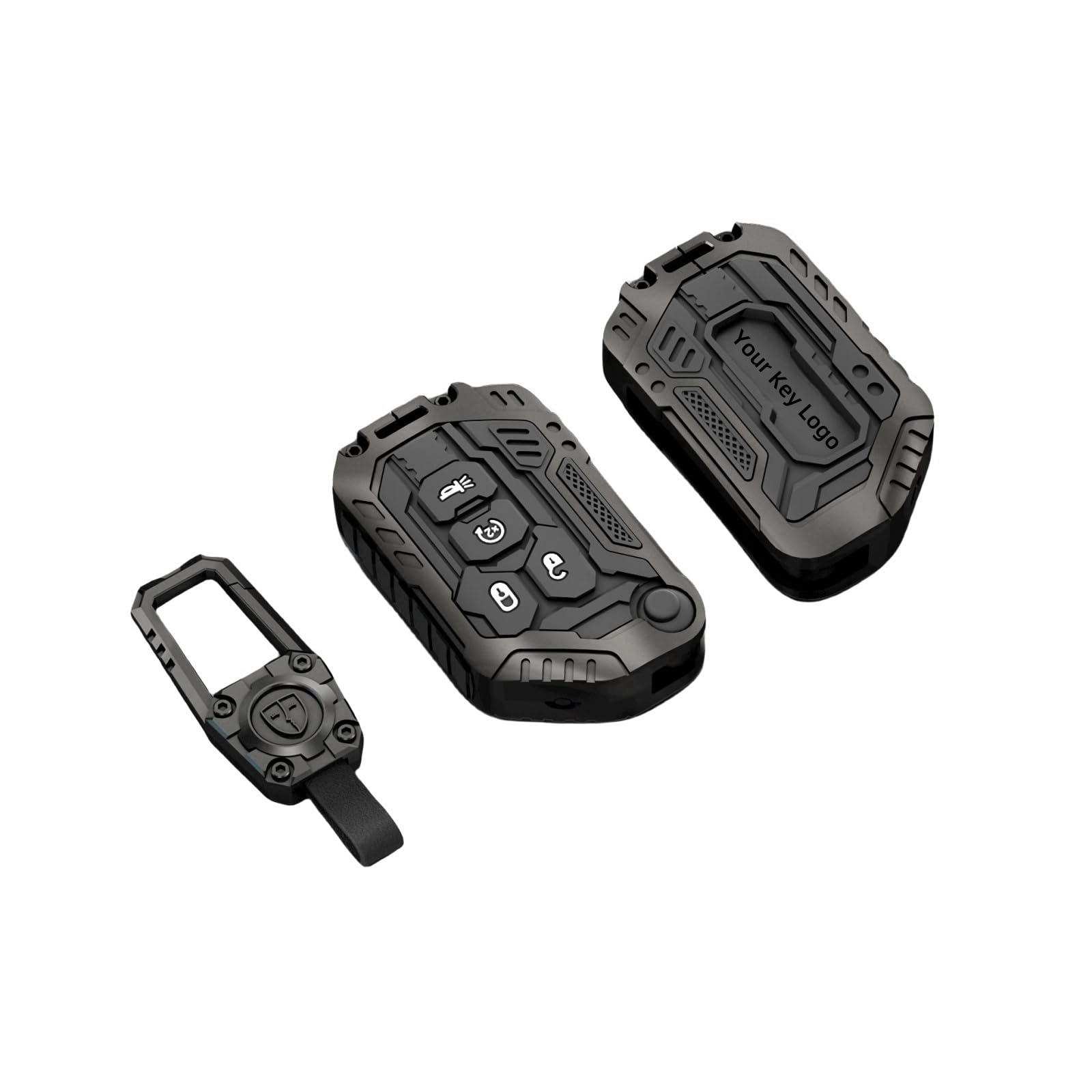 Heavy Zinc Alloy Key fob Cover, Keychain, Key Case, Accessories Compatible with 2018 2019 2020 2021 2022 2023 2024 Jeep Wrangler JL JLU Rubicon Gladiator Sahara