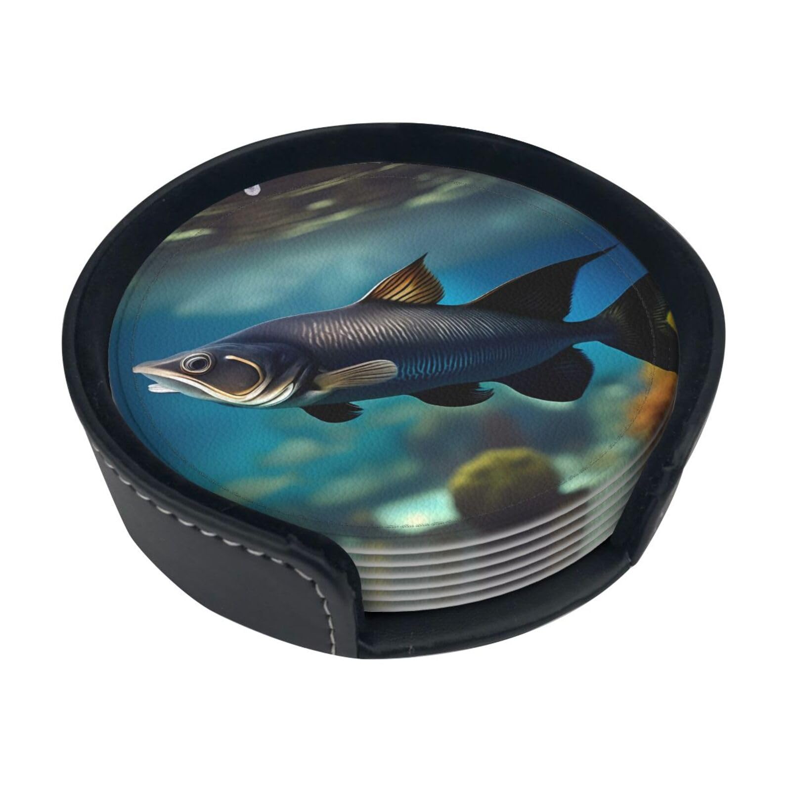 Dessous de verre poisson-chat en PU lot de 6 pour décoration de table