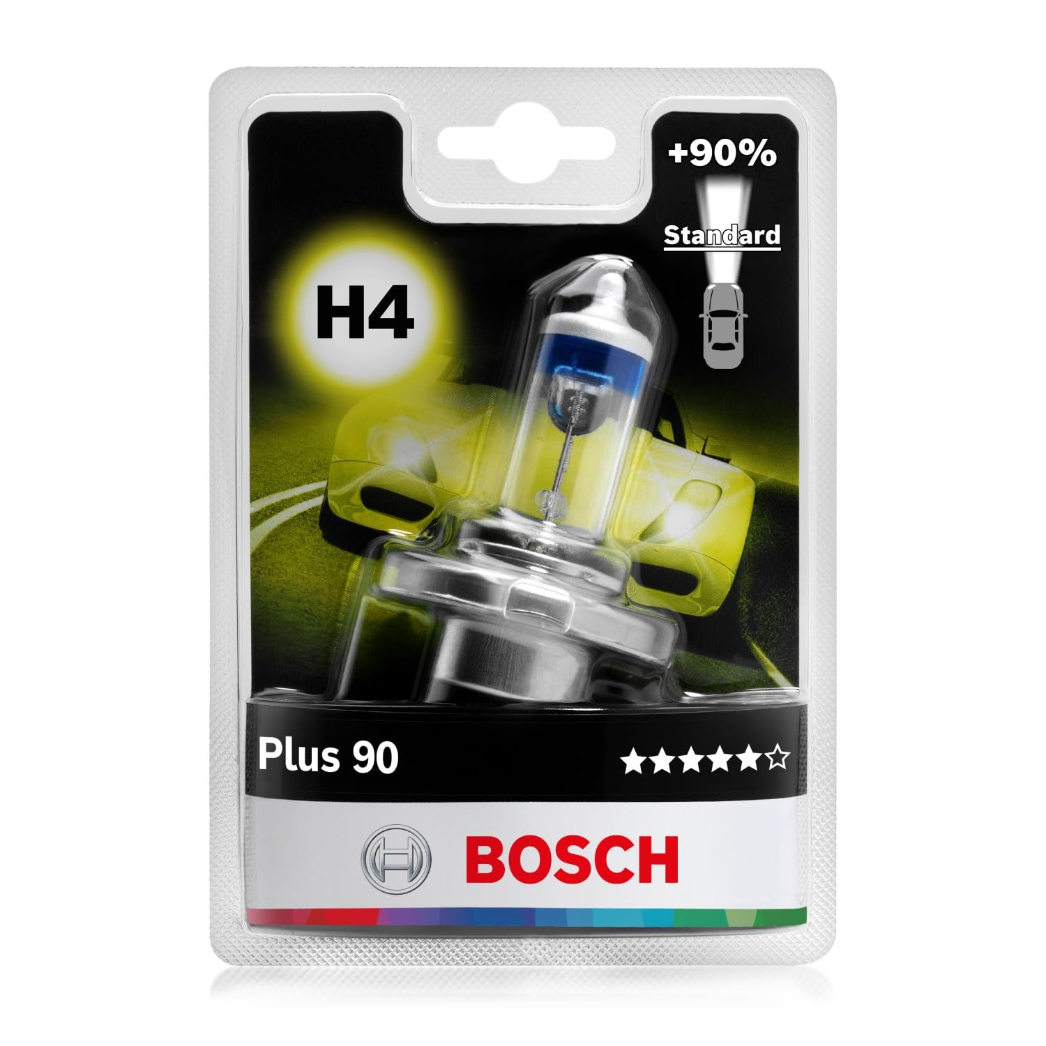 Bosch Lampadina Alogena H4 Plus 90, 12 V 60/55 W, con il 90% di Luce in più - Attacco P43t - Confezione da 1 Lampadina