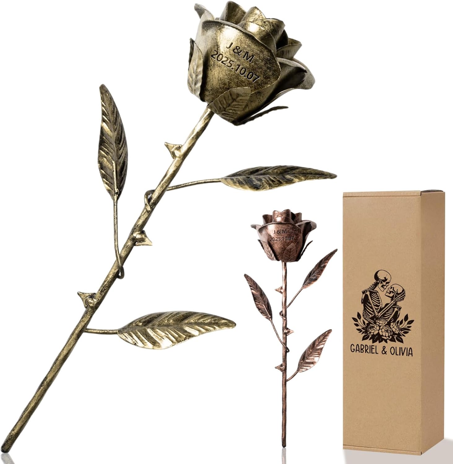 Personalized Metal Rose, 8th & 19th Anniversary Wedding Gift for Her/Him/Wife/Husband/Couples, Custom Bronze Flowers with Date or Initial, Everlasting Rose Gift for Birthday, Christmas, Wedding