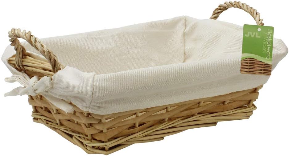 JVL Rectangular willow wicker lined bread basket 28 x 21 x 9 cm