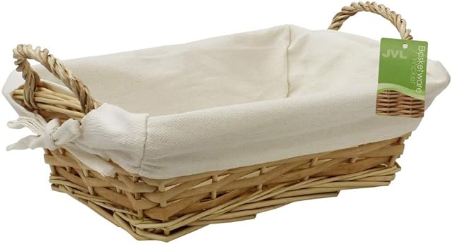 JVL Rectangular willow wicker lined bread basket 28 x 21 x 9 cm