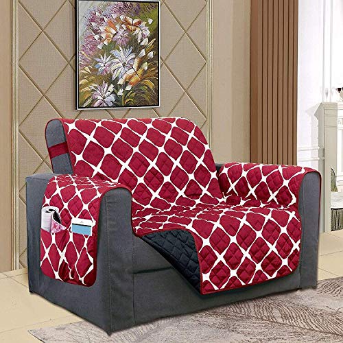 Celine Linen Bloomingdale 2-Tone Quilted Reversible Slipcover Furniture Protector with Double Sided Storage Smart Pockets, Slip-Resistant Great for Pets & Children, Chair Size, Burgundy/Black