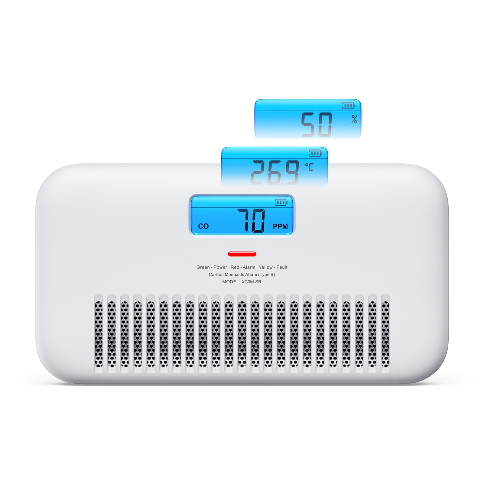 X-Sense WLAN-Kohlenmonoxid Melder mit Sprachalarm, Temperatur- & Feuchtigkeitsanzeige, CO Melder mit austauschbarer Batterie, digitalem Display und CO-Spitzenwert-Verlauf, XC0M-iR, 1 Stück