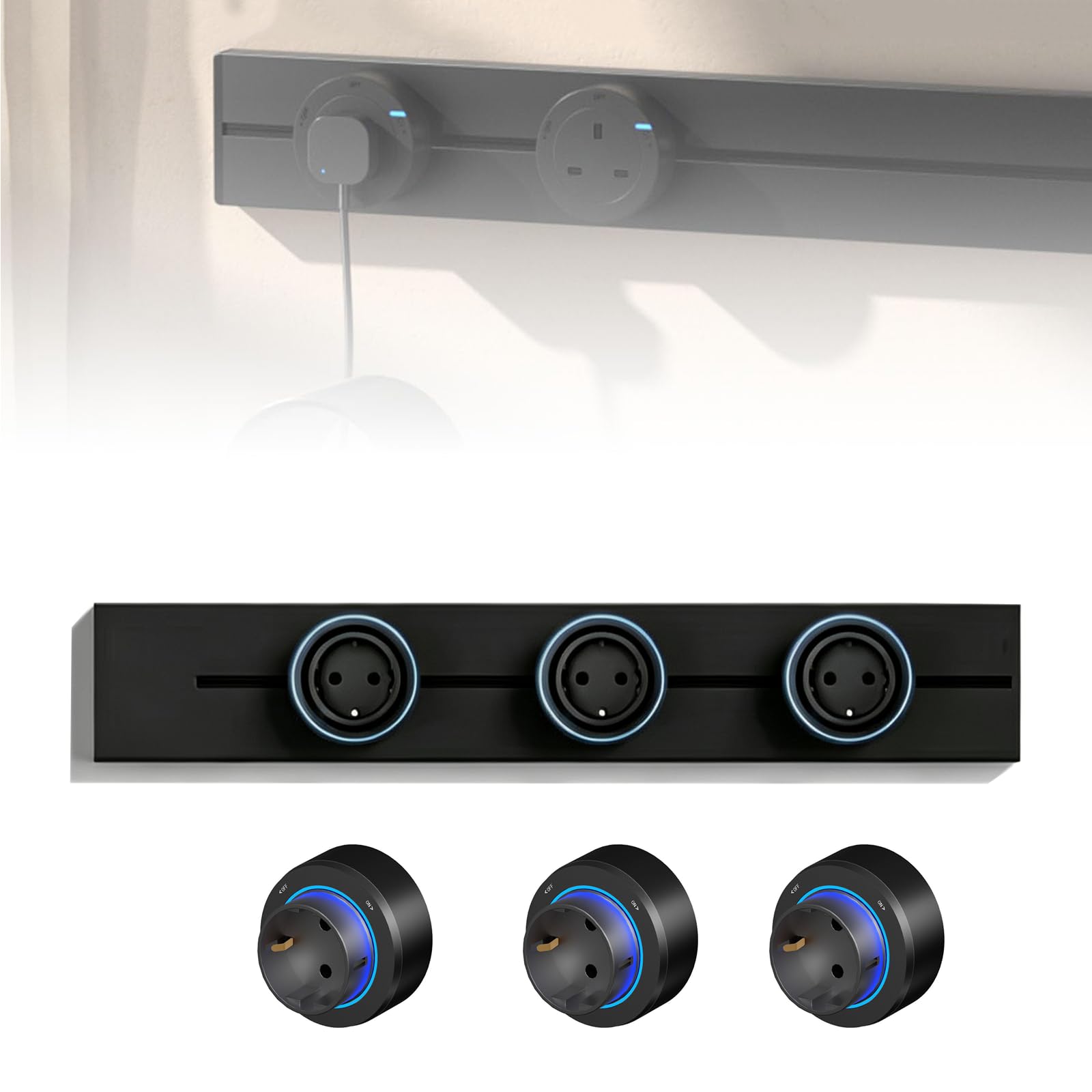 Gniazdo Szynowe 8000W, Z Wyjmowanym Gniazdem 2500W, Listwa Zasilająca Naścienna Z Przesuwną Szyną O Długości 40–100cm, Gniazdo Z Zabezpieczeniem Przeciwporażeniowym, Do Domu I Biura Black-40cm