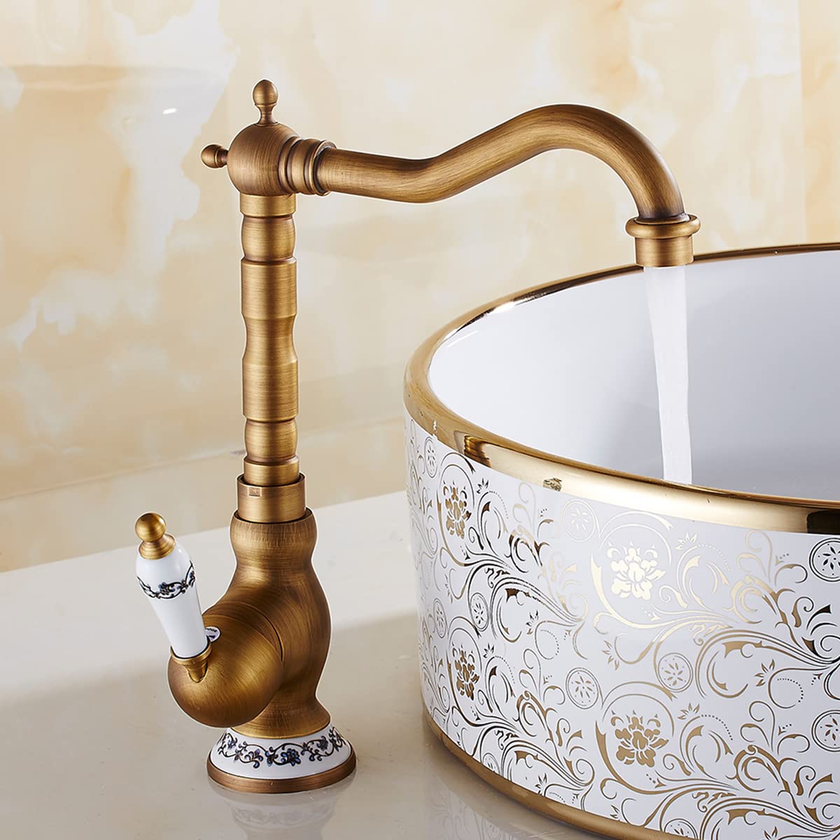 Grifo mezclador Foppla, grifo de cocina monomando de cerámica para fregadero de cocina giratorio 360°, grifo retro de baño para cocina o baño (antiguo)