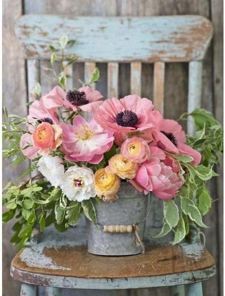JJDDZLB Pintura por Números para Adultos y Niños,Bodegón de Silla de Flores,para Pintar con Números Kit,DIY Pintura al Óleo por Números Decoración del Hogar, Sin Marco,40x50cm