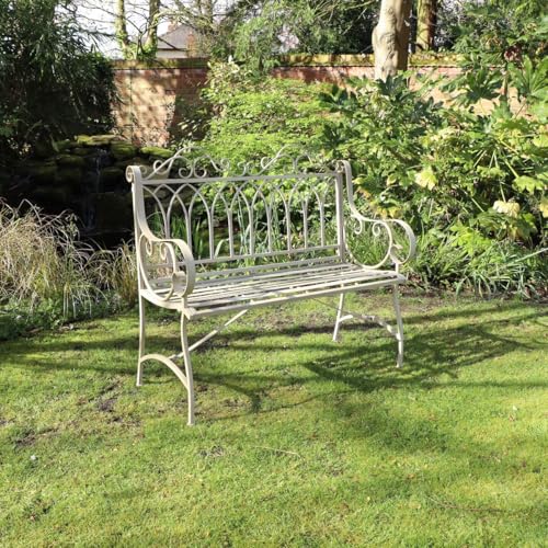 Melody Maison Rustic Cream Vintage Metal Garden Bench - Image 4