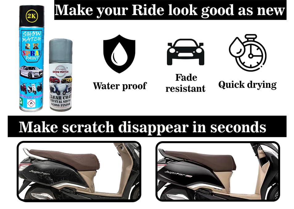 Image of Show Match 2k Scooter Spray Paint Sparkling Black + Clear Coat compatible with (TVS Jupiter 125)