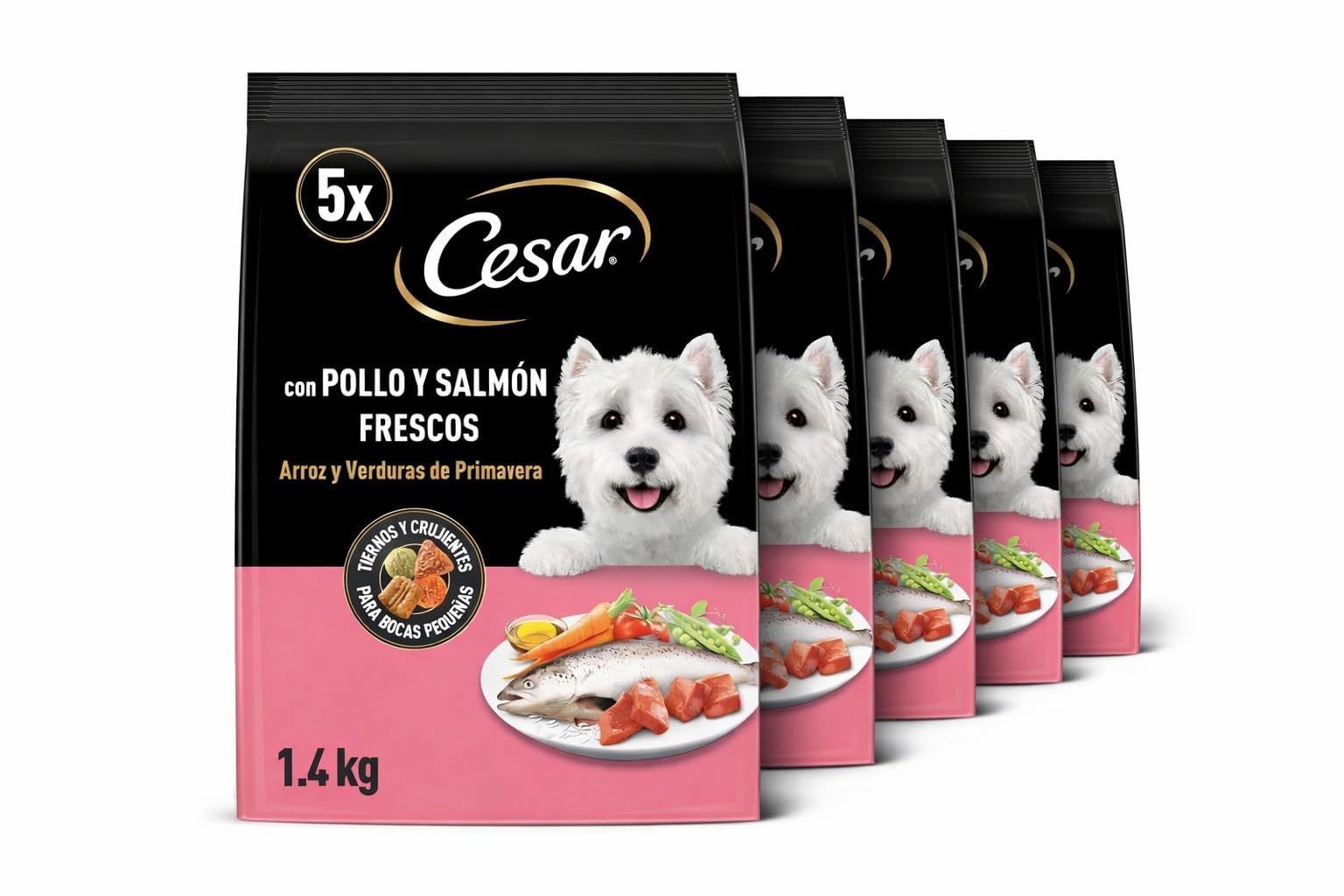 Cesar Cibo dry per cani adulti ze świeżym kurczakiem, łososiem i warzywem - 5 Confezioni da 1,4 kg