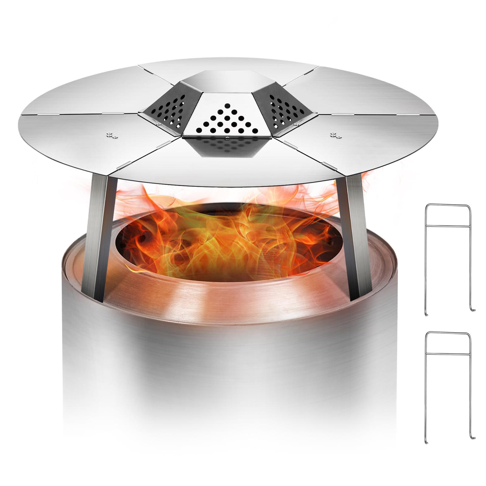 Heat Deflector for Solo Stove Bonfire 19.5", for Fire Pit Captures Warmth-Magnifies The Heat Radius, for Solo Stove Accessories, 304 Stainless Steel with Carrying Handle & 3 Legs Accessory.-picture-15
