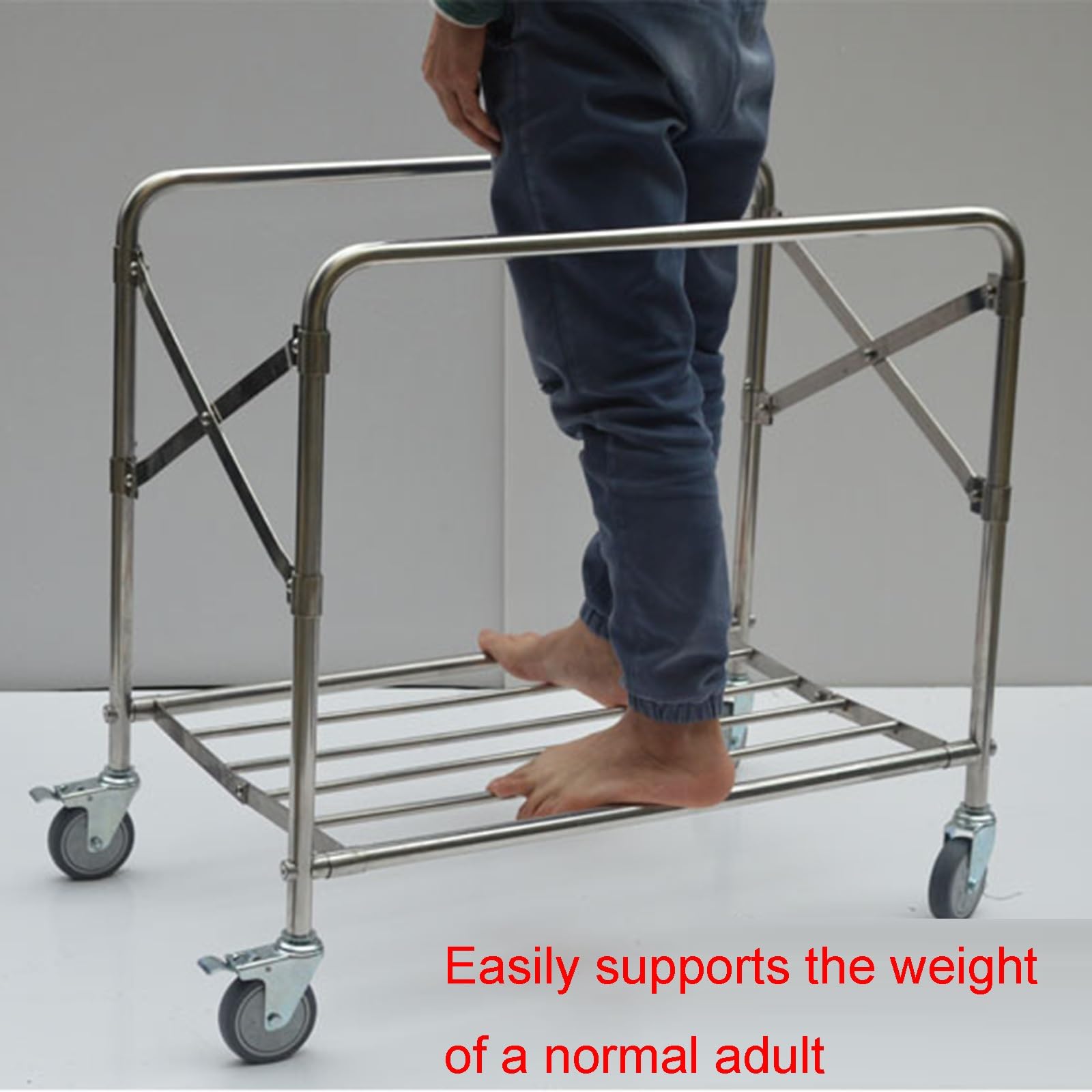 Carrello Pieghevole dell'hotel Acciaio Inossidabile Rinforzato con la Borsa del Tessuto Smooth Handle 4Inch Ruote di Gomma Freno silenziosoIdeal per Hotel ed Eventi, Blu