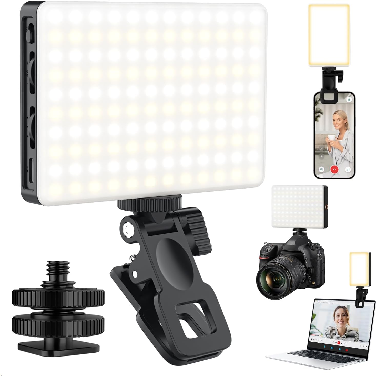 120 LED Selfie Light for iPhone, Portable Phone Light with Clip & Camera Tripod Adapter - 8000mAh Rechargeable, 3 Lighting Modes, CRI 97+ for Video Recording, TikTok, Tripod Mount Rings