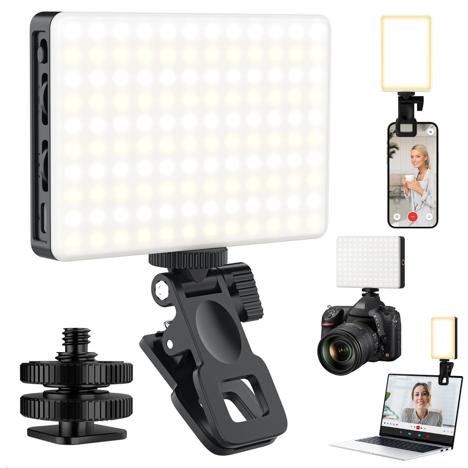Singwil 120 LED Selfie Light for iPhone, Portable Phone Light with Clip & Camera Tripod Adapter - 5000mAh Rechargeable, 3 Lighting Modes, CRI 97+ for Video Recording, TikTok, Tripod Mount Rings
