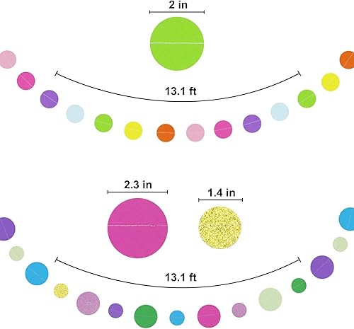 Miniatura 2 de Paquete de 12 guirnaldas redondas de papel para colgar, puntos arcoíris para colgar en la tierra de caramelos, decoración de fiesta, fiesta de