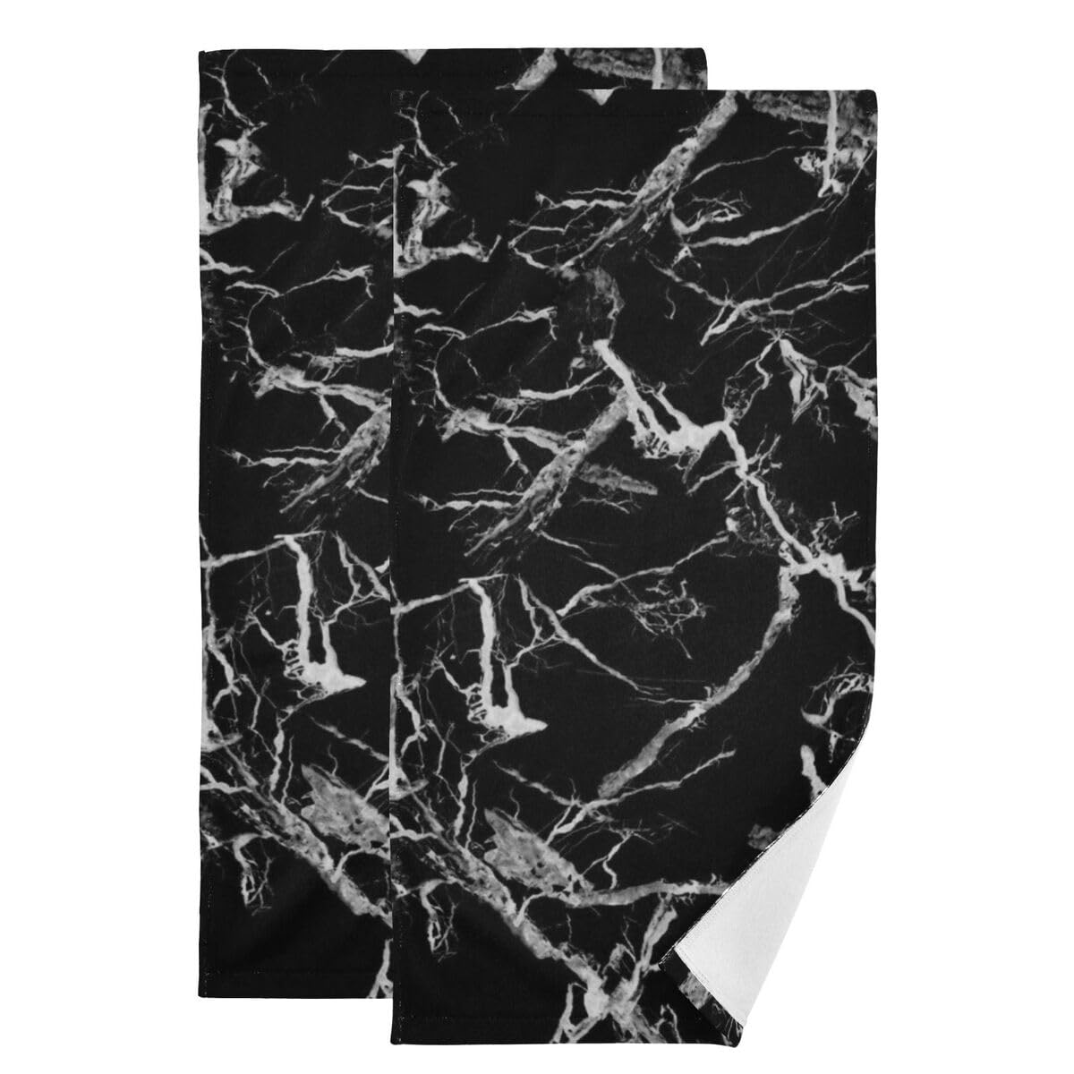Giwawa Black Marble Hand Towels Black and White Marble Texture Print Bathroom Hand Towels Soft Decorative Fingertip Towels for Guestroom Bath Spa Gym