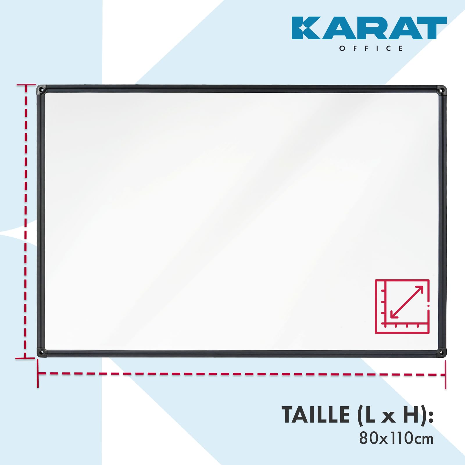 KARAT Tableau Blanc effaçable Onyx - Panneaux Magnétique avec Cadre Noir en Aluminium - Ardoise velleda laqué 80x110 cm - Tableau aimanté Mural résistant aux Rayures - Inclus matériel de Montage
