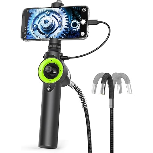 Anykit 360° 4 Ways Articulating Borescope, Industrial Endoscope with 0.26 in Articulated Snake Camera, Inspection Camera with 6 Adjustable LED Lights Compatible with Phone and Android - 3.3 FT