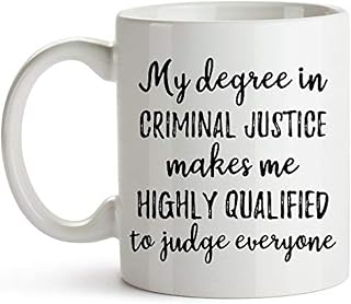 YouNique Designs My Degree in Criminal Justice Coffee Mug, 11 Ounces, Criminal Justice Graduation Mug, Police Officer Cup (White)