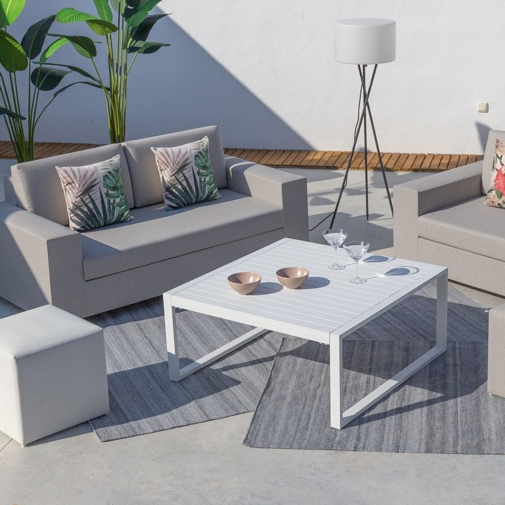LOLAhome Mesa de Centro de jardín laminada Io de Aluminio Blanca de 100x100x45 cm, certificación Contract, Tratamiento Epoxi para Exterior, Ligera y Resistente - Colección IO