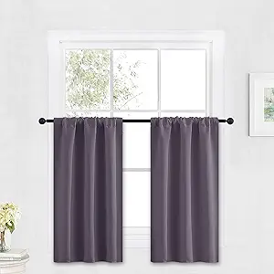 RYB HOME Blackout Curtains for Small Window - Thermal Insulated Privacy Curtains Shades for Kitchen Bathroom Cafe Dorm Loft, W 29 x L 45 inch per Panels, Greyish Purple, 2 Pcs