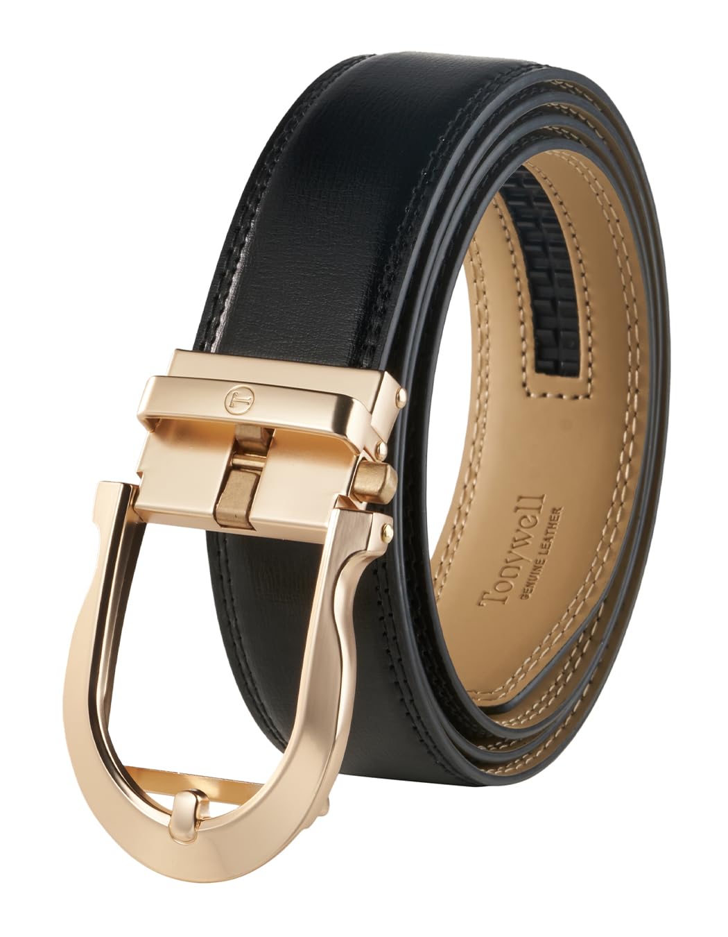 Tonywell Men's Leather Ratchet Belt, 1 3/8" Adjustable Dress Belt, Trim to Fit