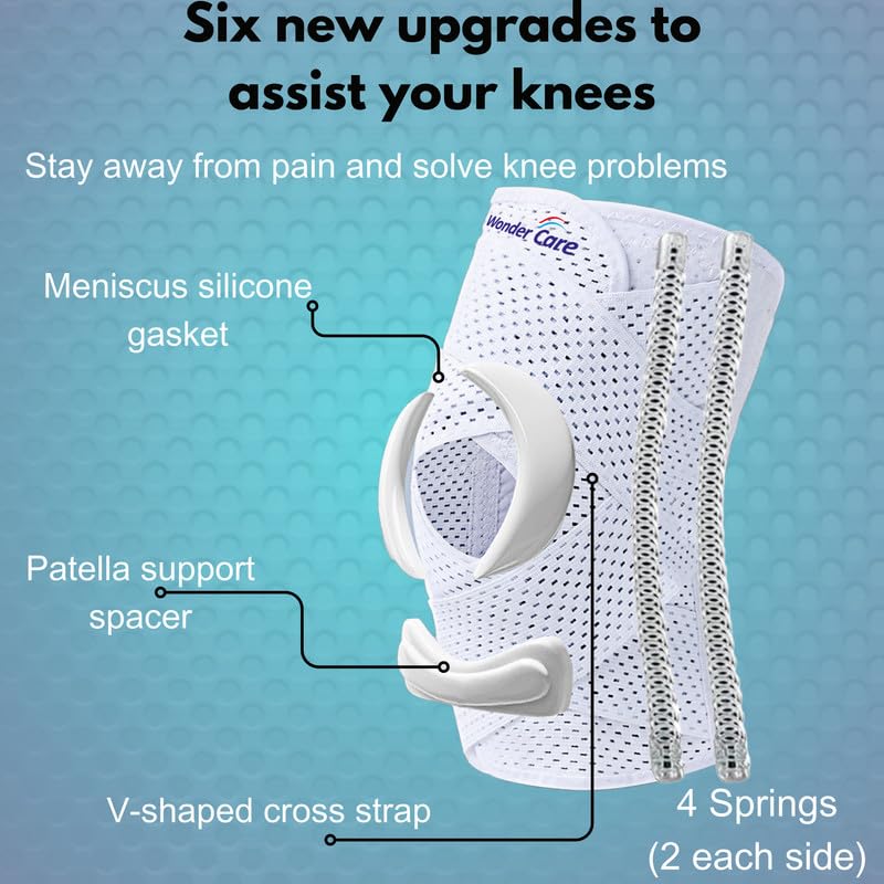 Image of Wonder Care Adjustable Wrap Knee Support Brace, Air Mesh Fabric Knee Brace Cap for Pain Relief, Sports, Arthritis, Running Protection Men Women [White] (1, L)